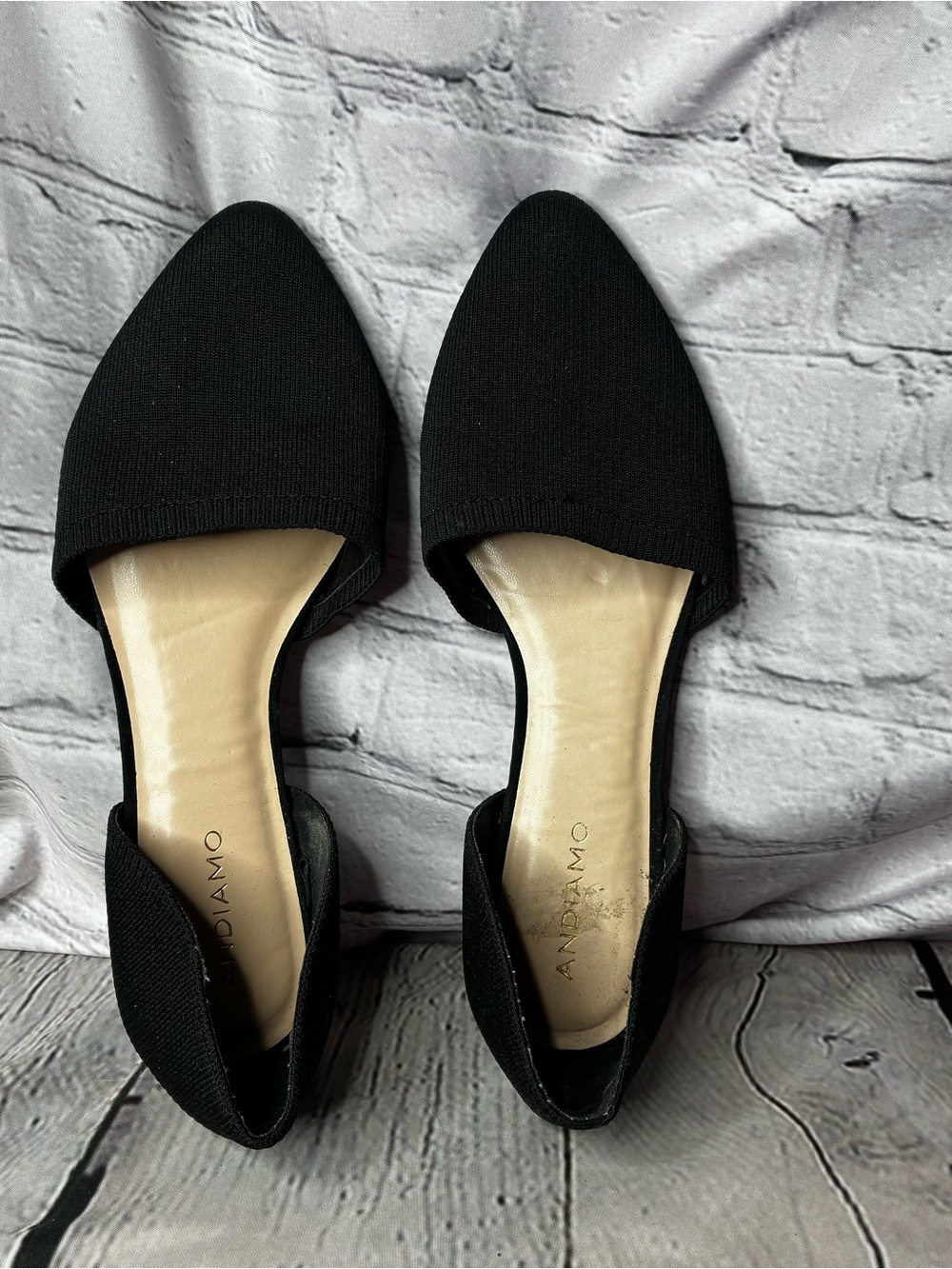 Minimalist Corpcore D’Orsay Black Knit Pointed Ballet Flats Slip On Shoes Sz 10
